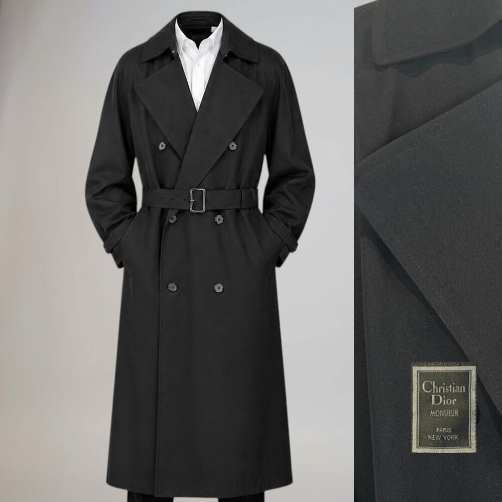Christian Dior Monsieur Trench Coat 42-44R Black Double Breasted